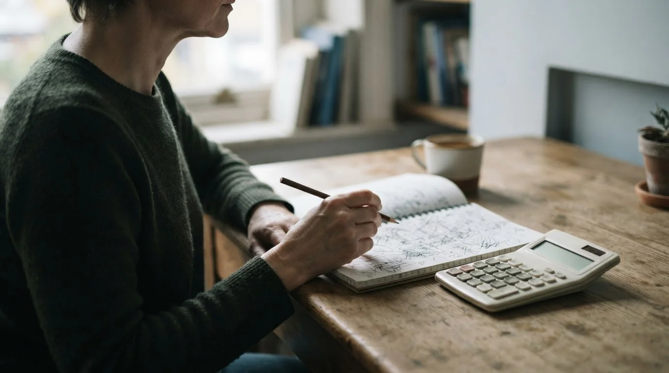 Manos con lápiz y calculadora estimando el valor real de un bono