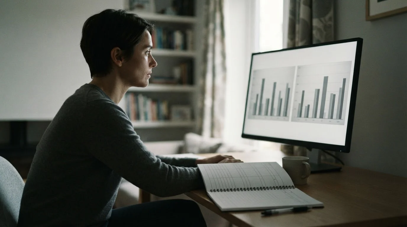 Silueta de perfil comparando dos gráficos de barras en un monitor