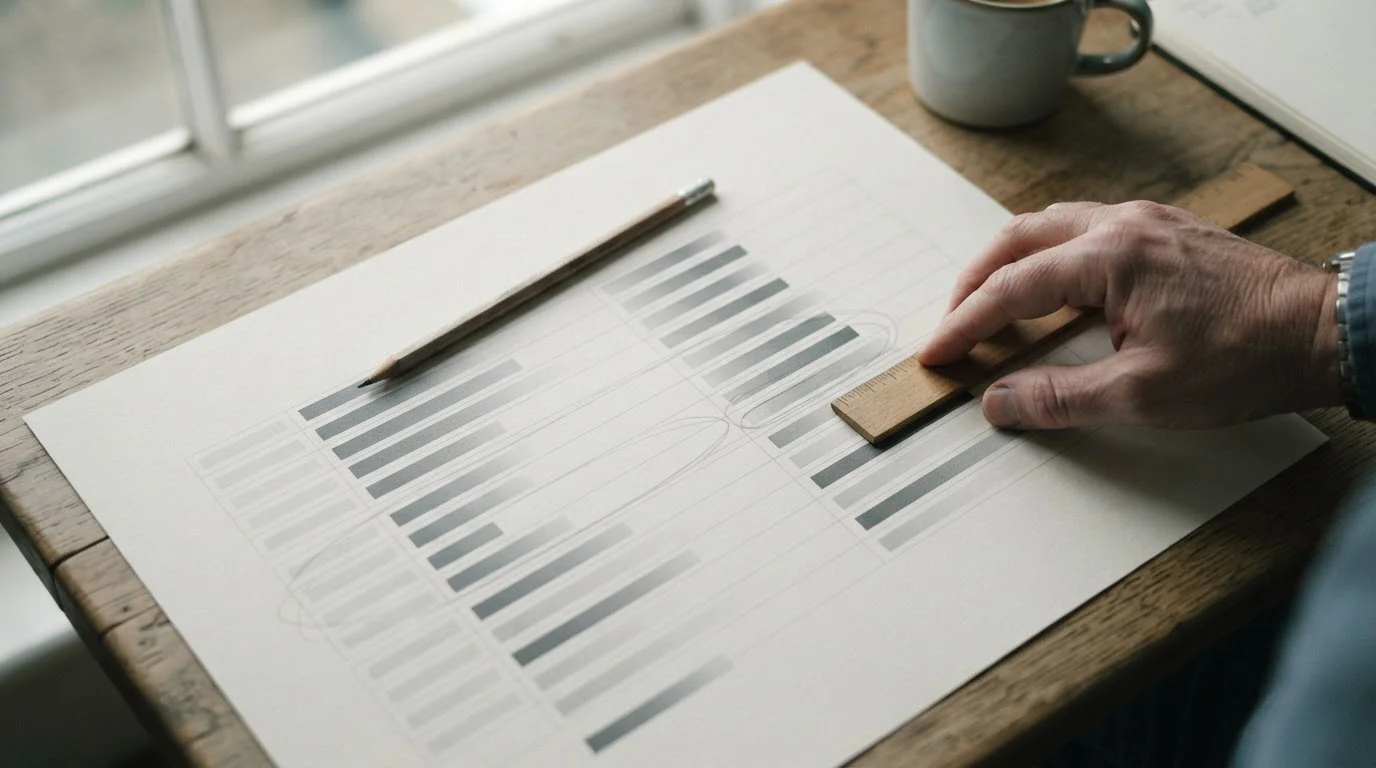 Tabla comparativa impresa con solo dos filas marcadas a lápiz