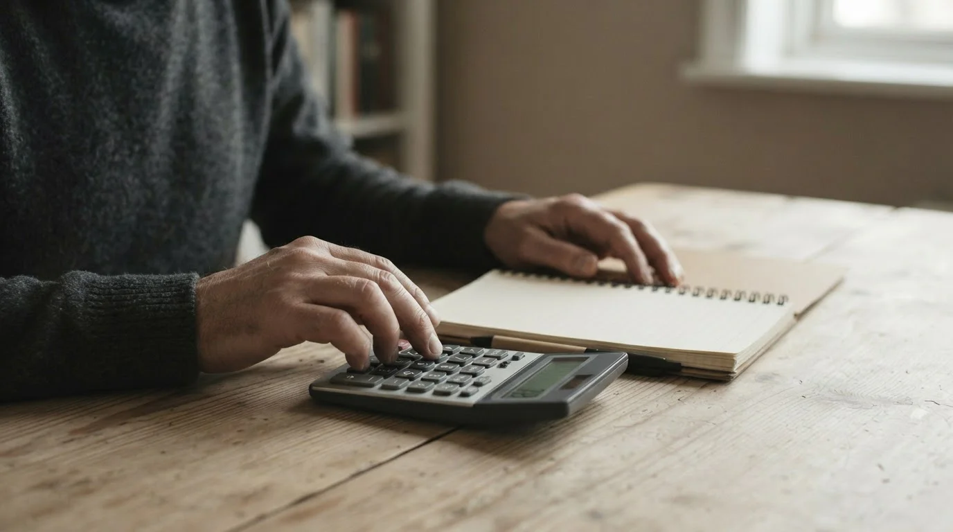 Cálculo del coste de un bank de apuestas con calculadora y cuaderno