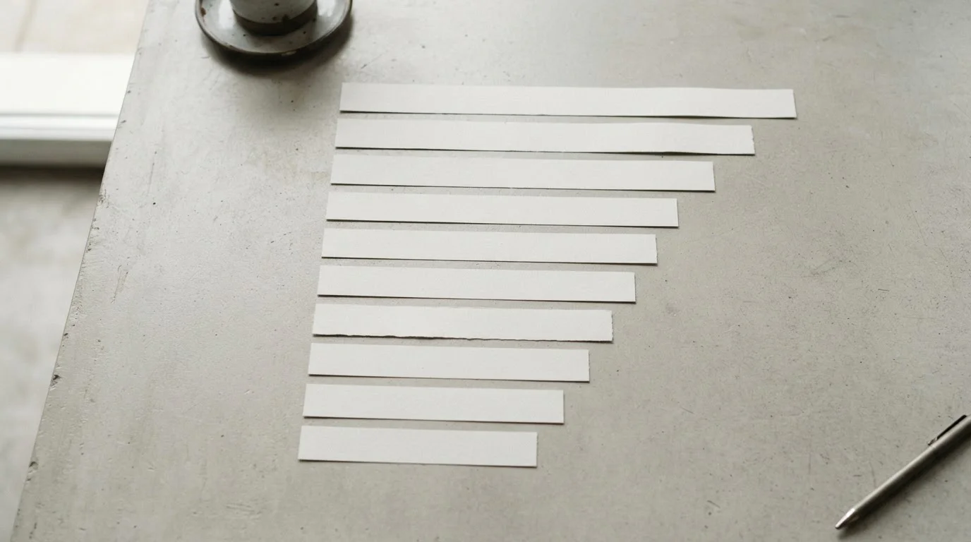 Tiras de papel ordenadas de mayor a menor longitud