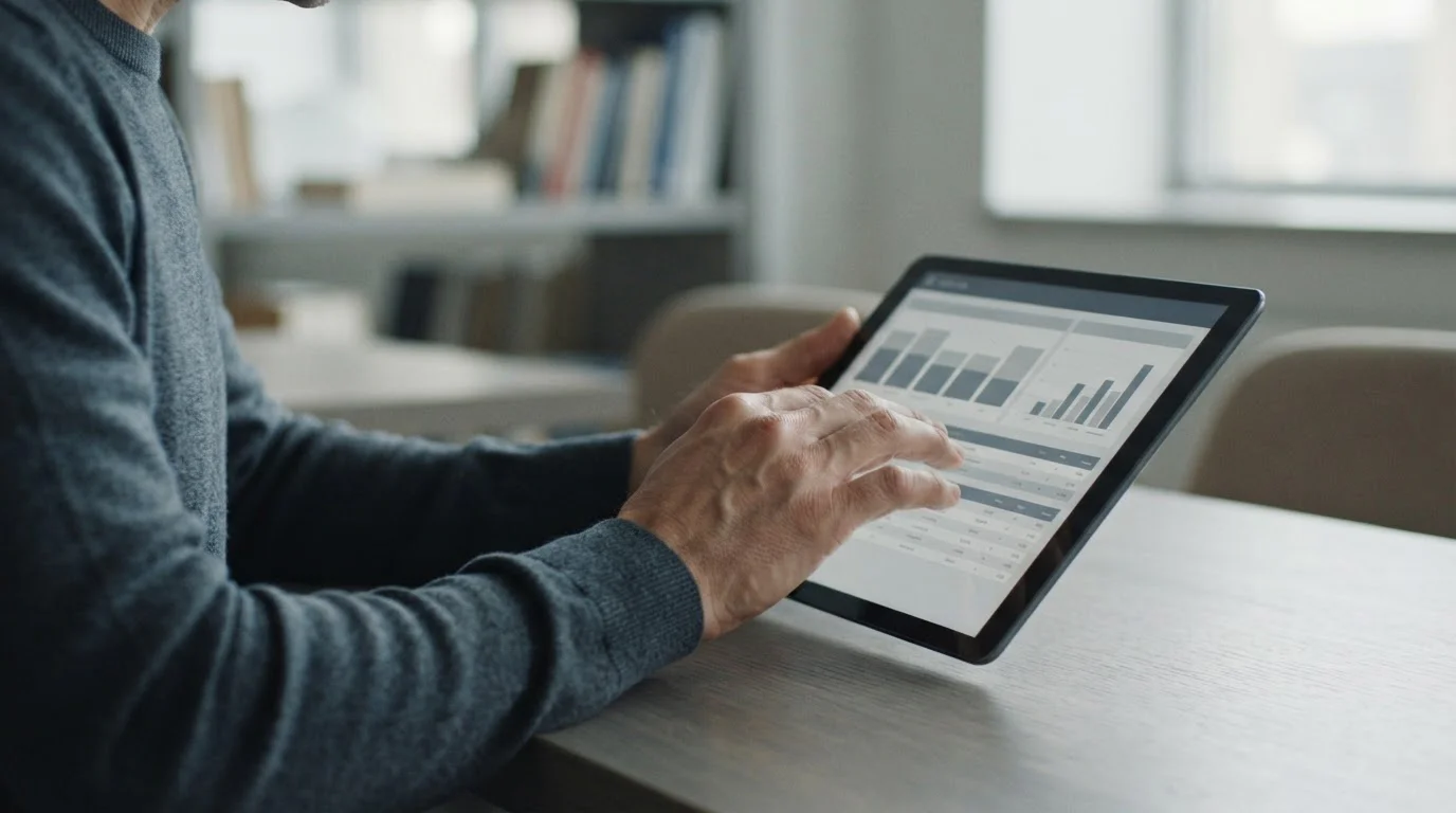 Tablet con tablas de estadísticas integradas en la web de un operador