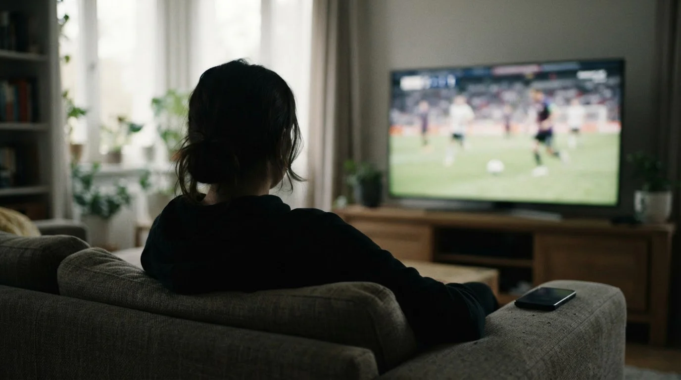 Persona de espaldas viendo un partido con el móvil boca abajo